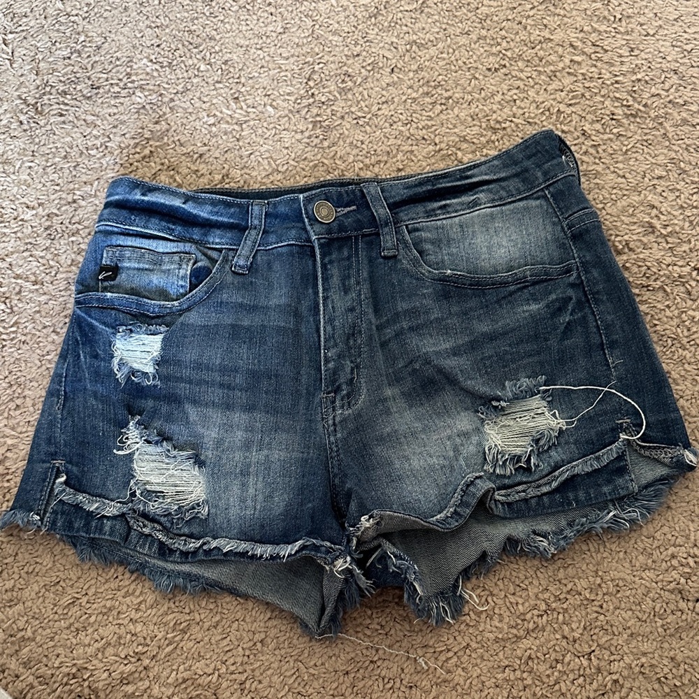 Classic Distressed Denim Shorts - Dark Blue